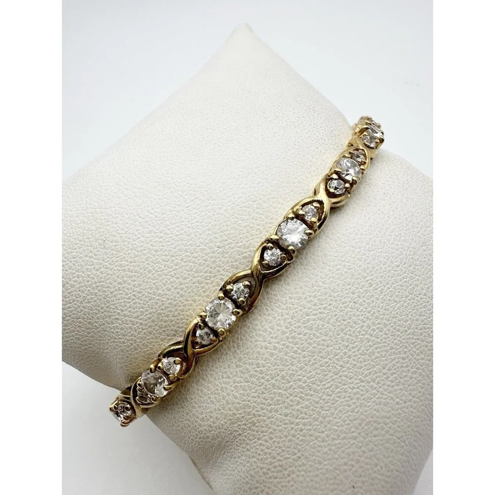 925 Sterling Silver Gold Vermeil Round C Z Tennis Bracelet 7.5”